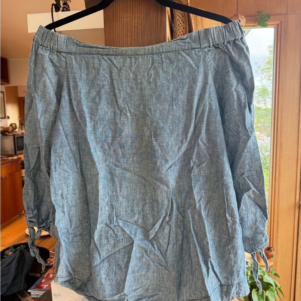 Free People Denim Off-Shoulder Top w/ tie details